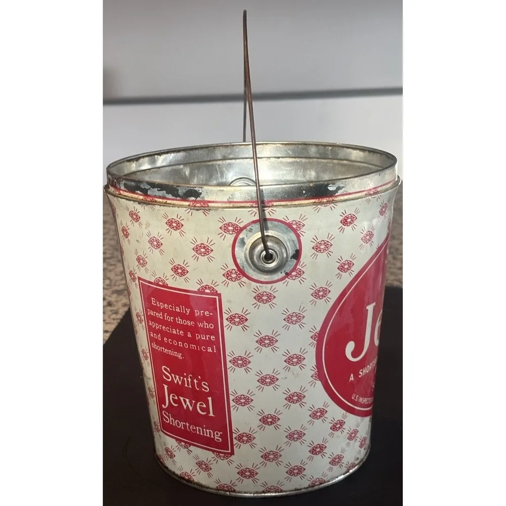Vtg Swift's Jewel Shortening Bucket Pail Tin Can 8.25